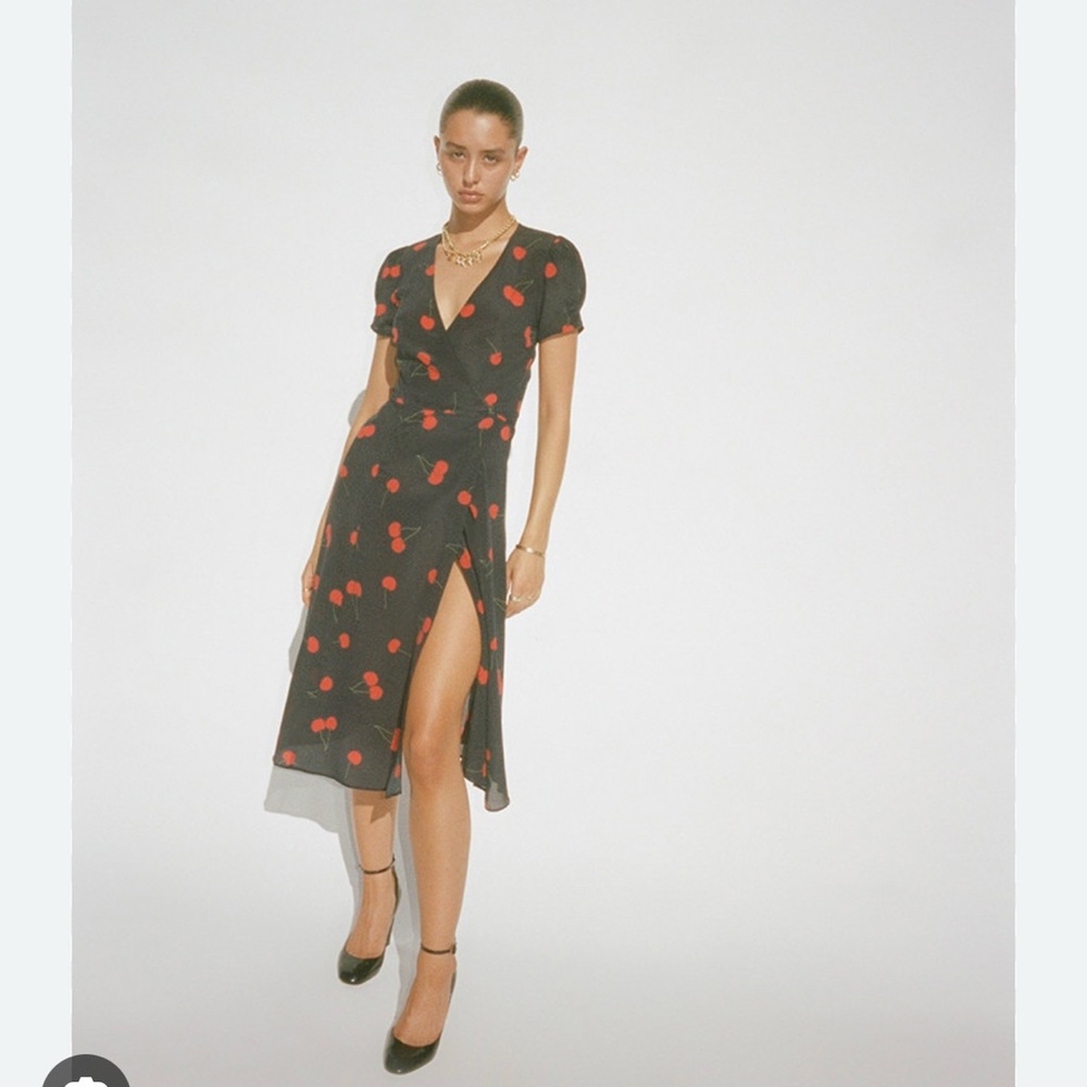 Realisation Par Orange Wrap Midi Dress with Flutter Sleeves